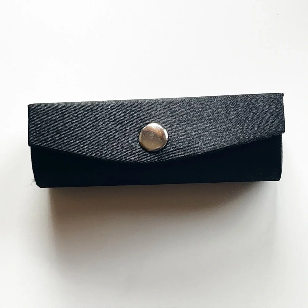 Black Structured Lipstick Case Holder with Mirror Snap Vintage Retro Formal
